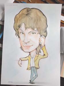 шаржист на свадьбу в Минске с мольбертом шарж по фото парня с телефоном